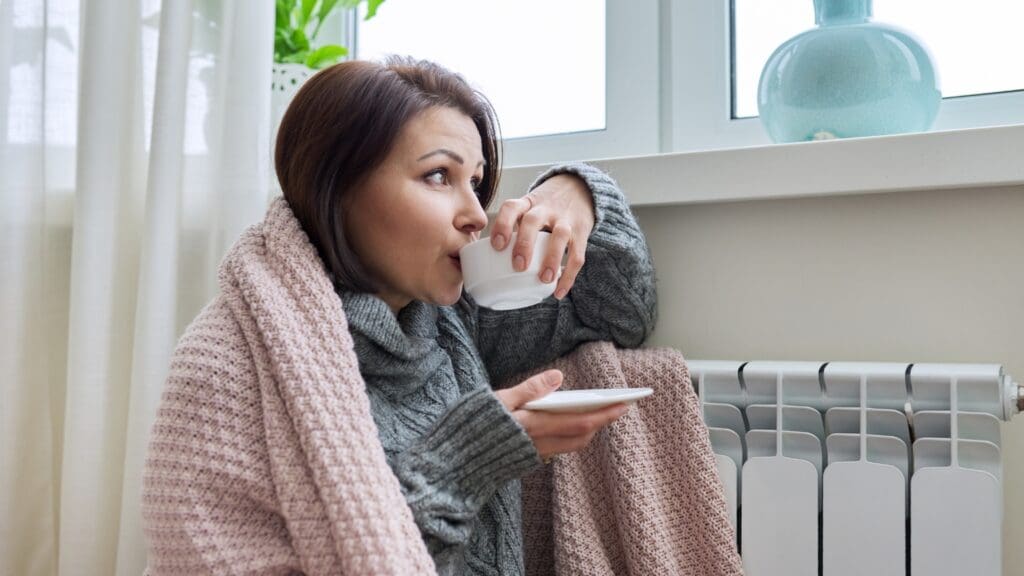 Hogar cálido en invierno con calefacción a gas eficiente, ajustando el termostato para ahorrar energía.