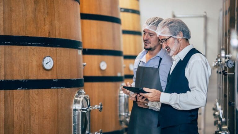 Depósitos de acero inoxidable brillantes en una bodega moderna. Soluciones versátiles y duraderas para almacenamiento de vino e industria