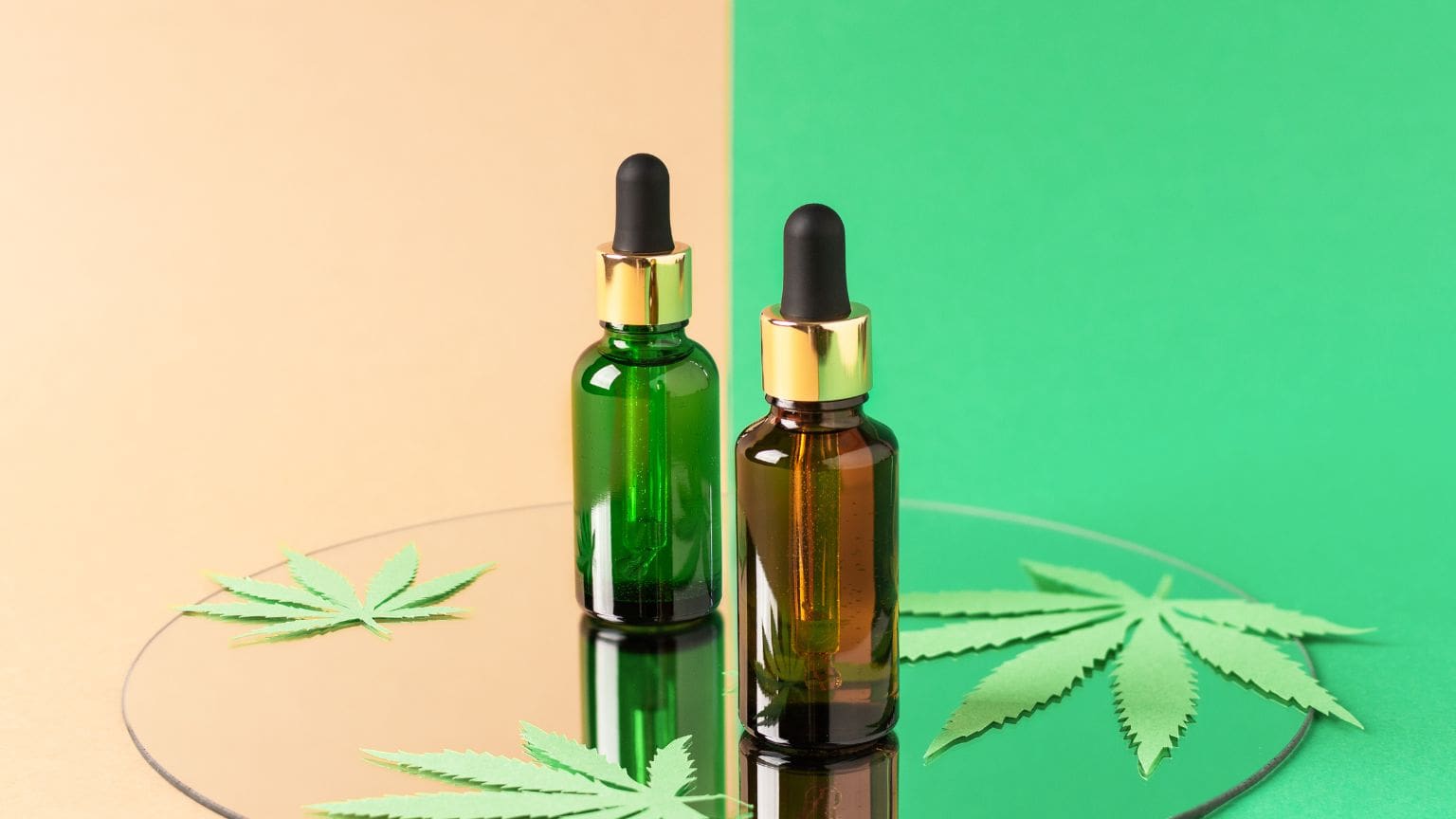 Natural CBD oil with hemp leaves and wellness products promoting relaxation and health benefits