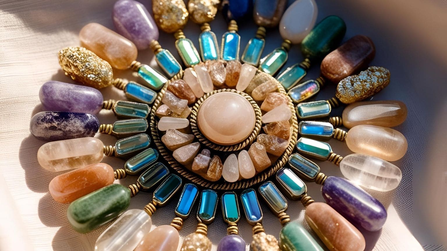 Amuleto de protección espiritual elaborado con minerales naturales, ideal para potenciar la energía positiva y el bienestar personal.