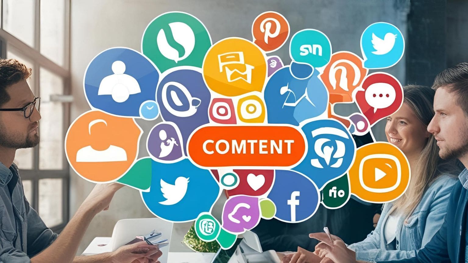 Equipo planificando estrategia de contenido para redes sociales en oficina, con calendario editorial y métricas de engagement sobre la mesa.