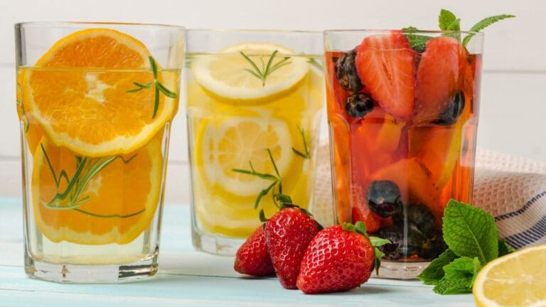 Bebidas funcionales naturales con frutas y hierbas que apoyan la salud y el bienestar