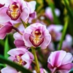 Orquídeas en plena floración decorando un espacio interior con luz natural.