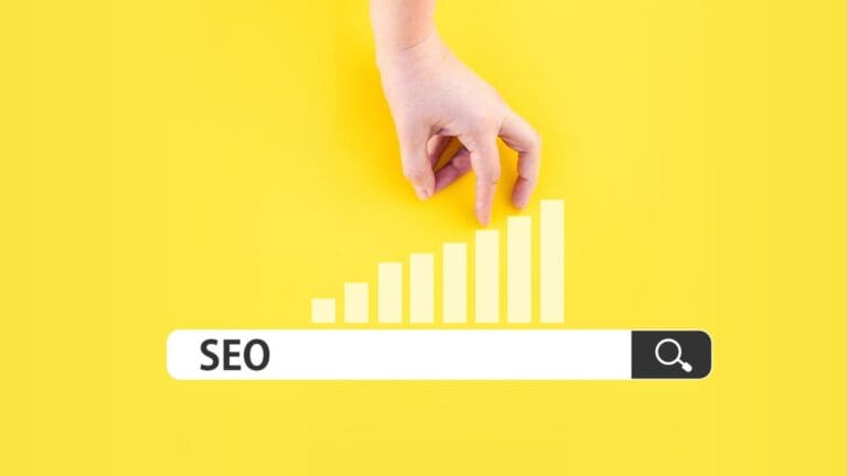 Ilustración de estrategia SEO con reloj y gráfico de crecimiento web que representa el tiempo necesario para ver resultados de posicionamiento