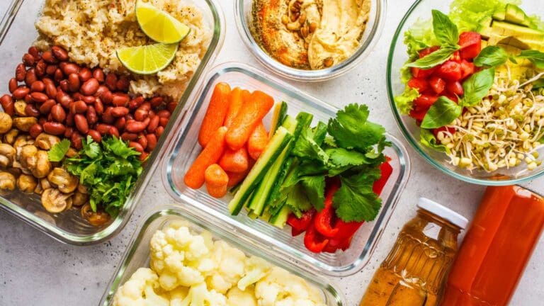 Platos de comida vegana artesanal presentados con ingredientes naturales y coloridos