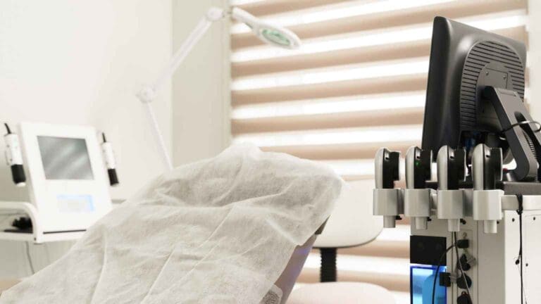 Interior moderno de clínica estética en Marbella con aparatología avanzada de medicina estética, representando innovación, confianza y referencia internacional en tratamientos estéticos.