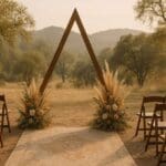Espacio natural preparado para ceremonias personalizadas con decoración boho y estilo simbólico no religioso.