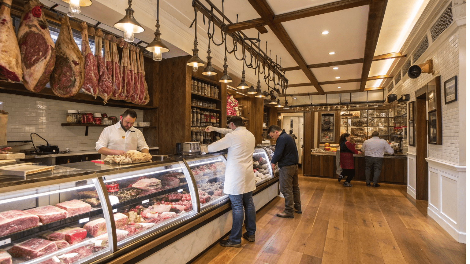 Vista interior de una carnicería artesanal de confianza en Málaga con embutidos caseros