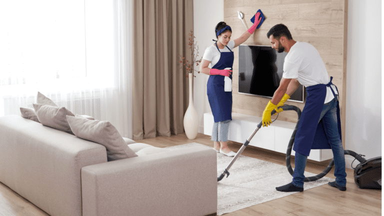 Servicio de empresa de limpieza en vivienda vacacional completamente ordenada y desinfectada