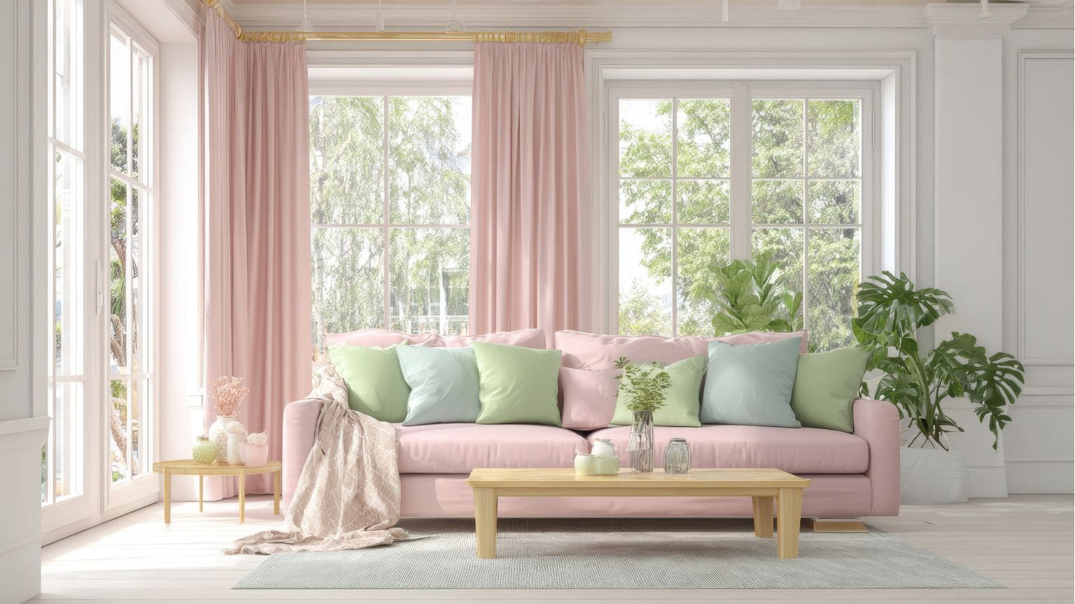 Interior de vivienda luminosa con grandes ventanales, muebles claros y elementos decorativos sencillos que aprovechan al máximo la luz natural