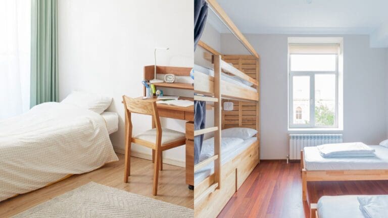 Habitación individual y compartida en residencia de estudiantes moderna