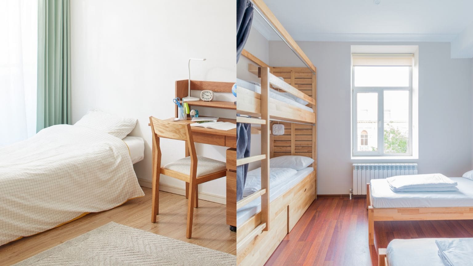 Habitación individual y compartida en residencia de estudiantes moderna