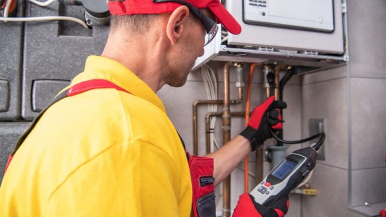 Técnico instalando una caldera estanca de gas en una vivienda para mejorar la seguridad y el ahorro energético
