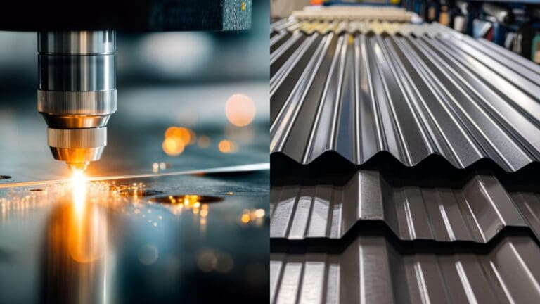 Comparativa visual de corte láser y troquelado metálico en procesos industriales.