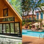 : Persona comparando casa rural vs hotel en un ordenador antes de reservar sus vacaciones