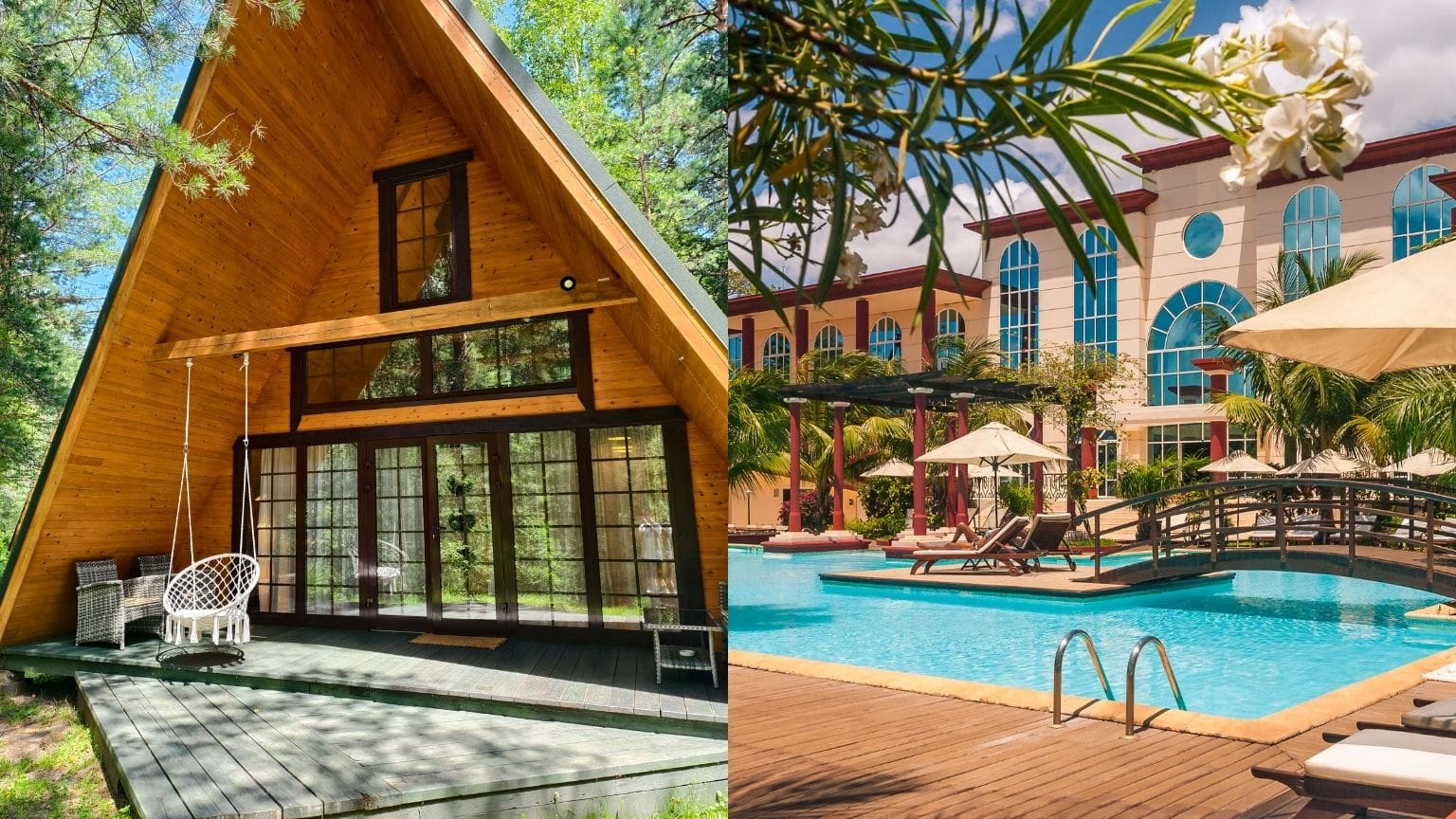 : Persona comparando casa rural vs hotel en un ordenador antes de reservar sus vacaciones