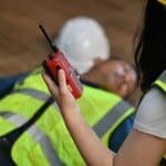 Equipo de trabajadores en empresa con seguro de accidentes empresa y protección laboral profesional