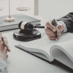 Abogado penalista revisando estrategia de defensa en despacho profesional.