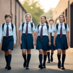 Estudiantes de primaria utilizando uniformes escolares en el colegio
