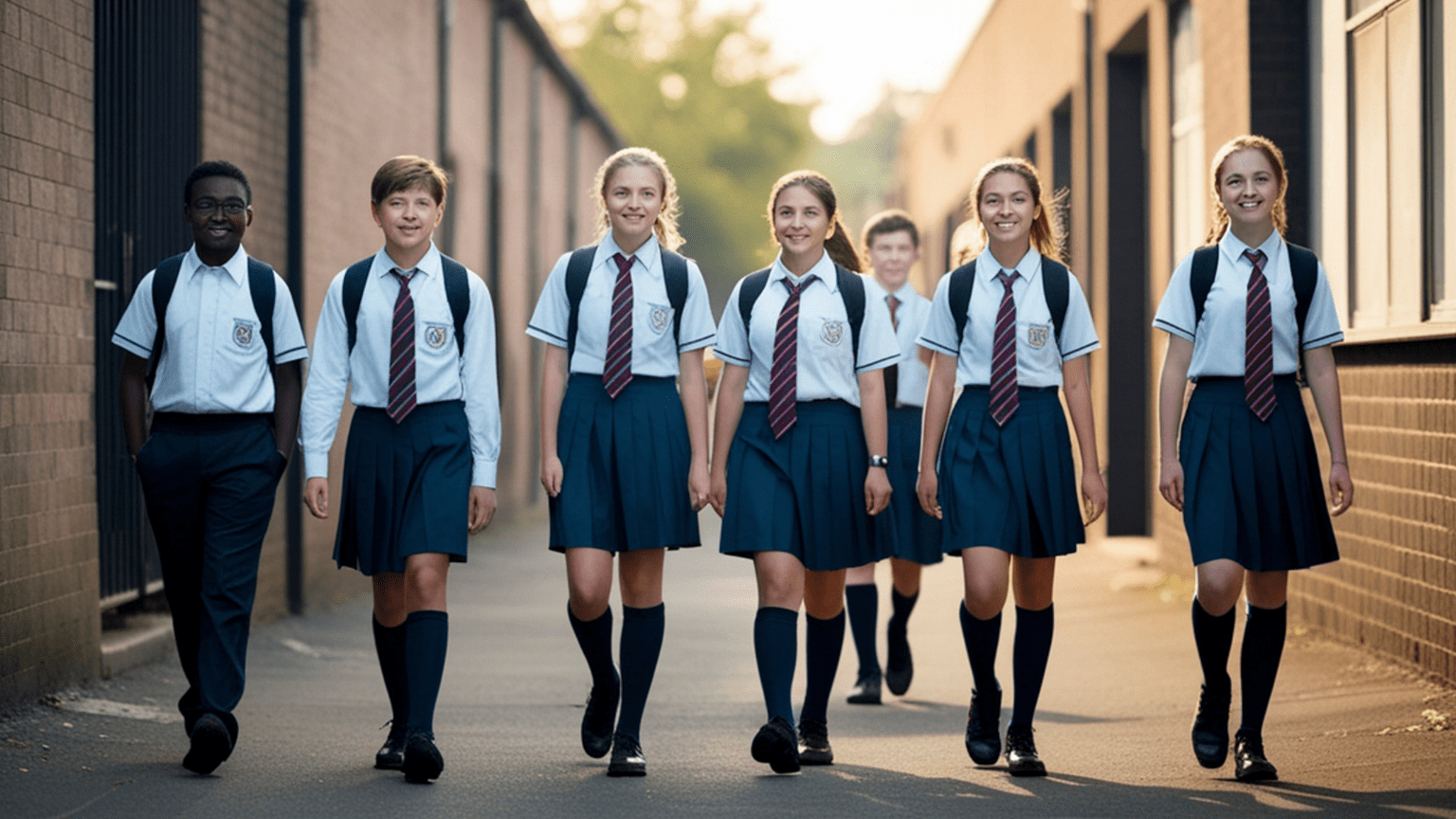 Estudiantes de primaria utilizando uniformes escolares en el colegio