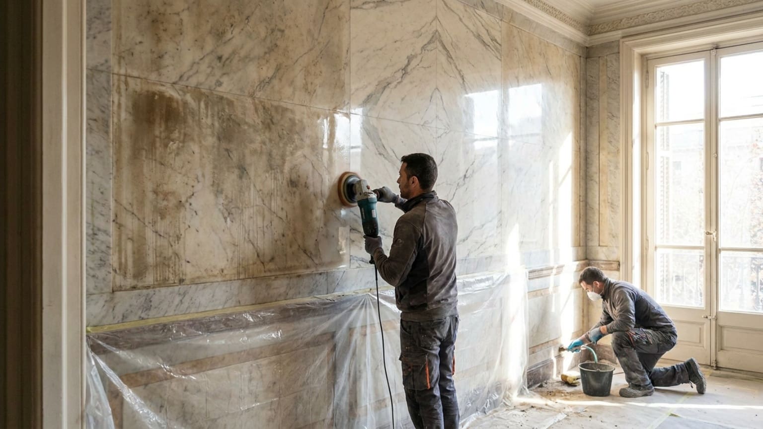 ¿Qué es la restauración de paredes de mármol en Barcelona?